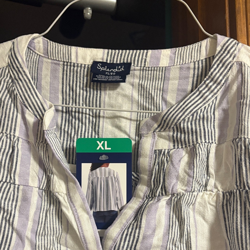 Splendid Women’s Xl Striped Button-Down Shirt In White, Light Purple & Navy